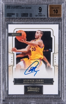 2009-10 Panini Classics #166 Stephen Curry Signed Rookie Card (#018/499) BGS MINT 9/BGS 10